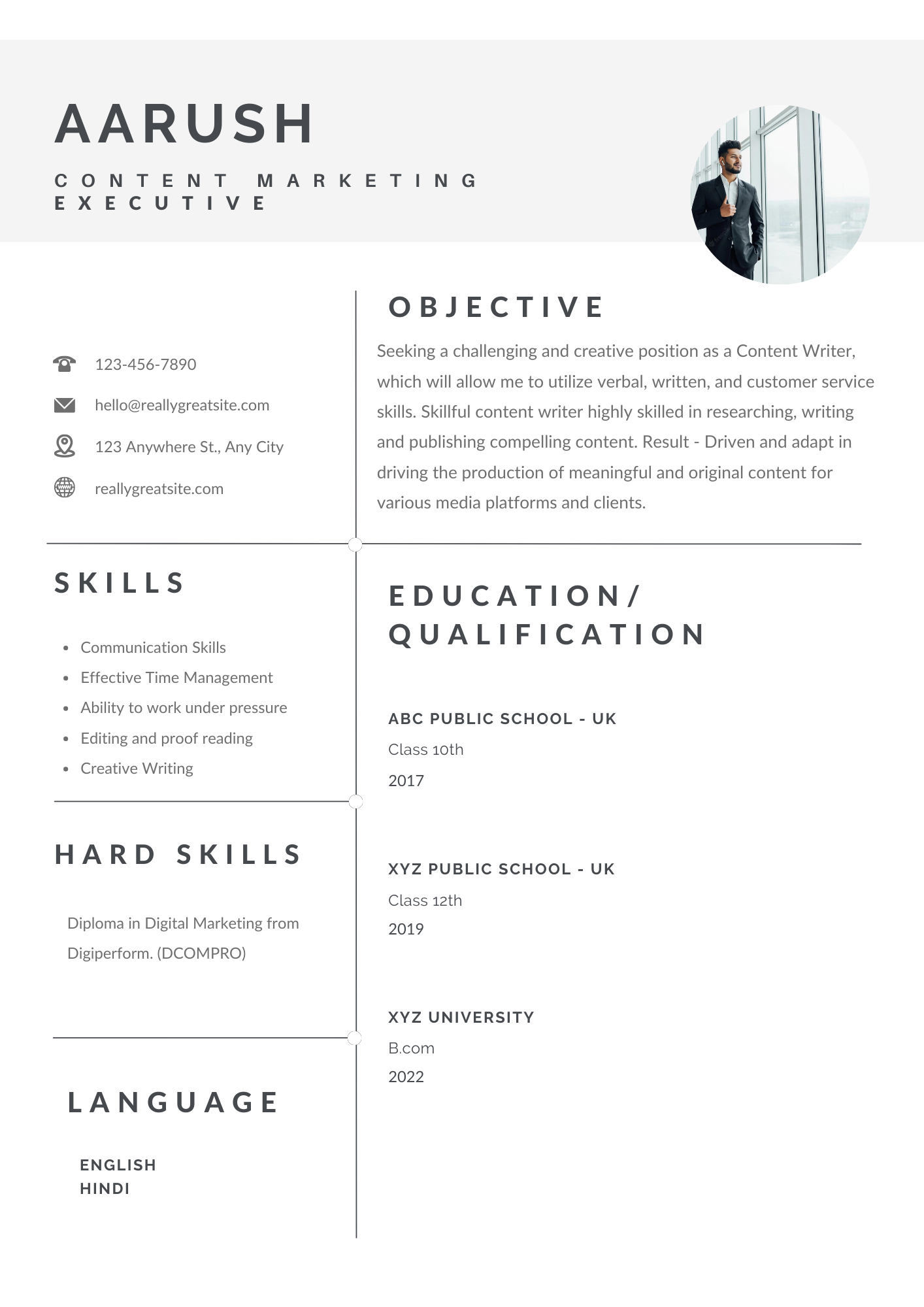 Marketing Cv Sample For Freshers