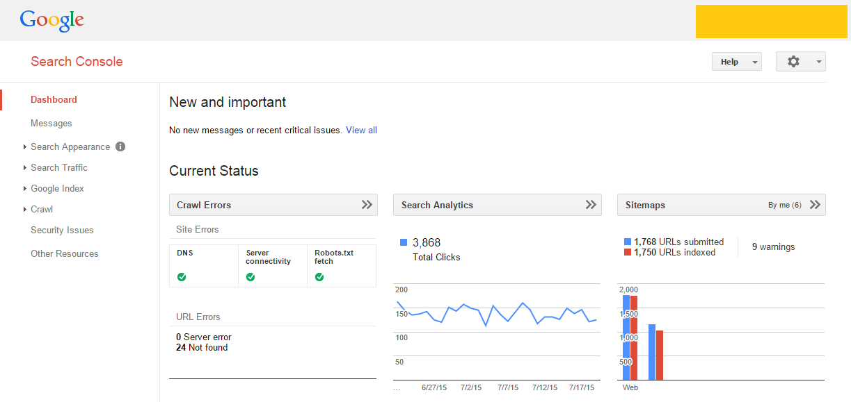 google search console dashboard