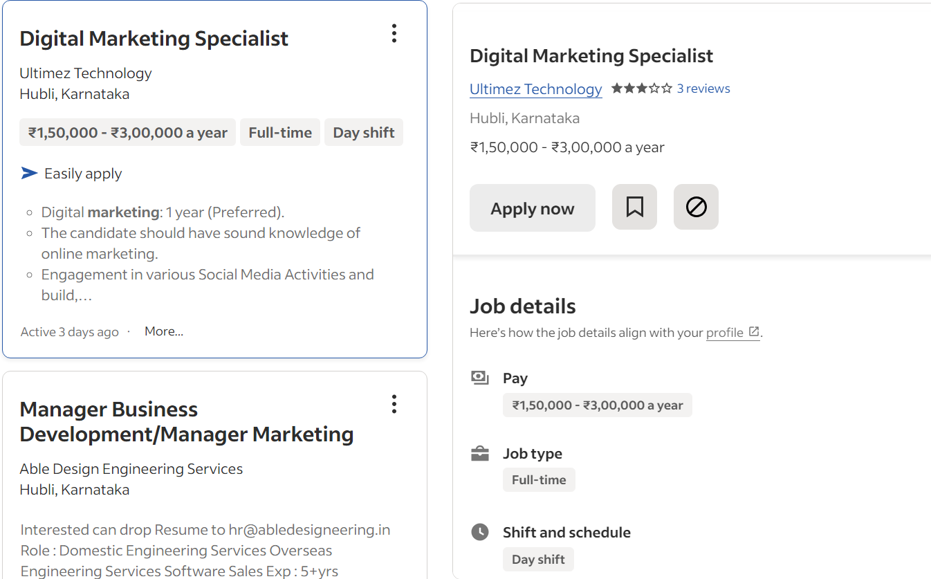 Current Job openings in Digital marketing in Hubballi 