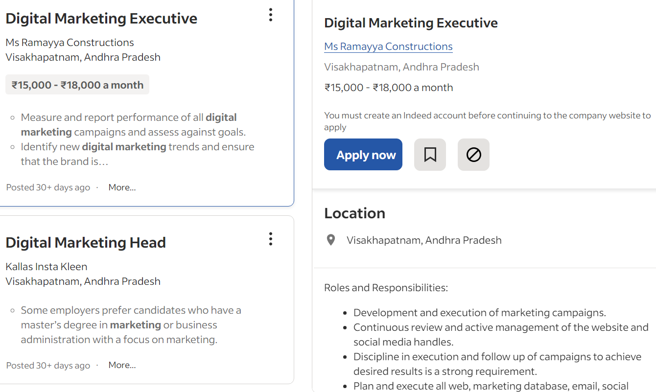 Current Job openings in Digital marketing in Visakhapatnam 