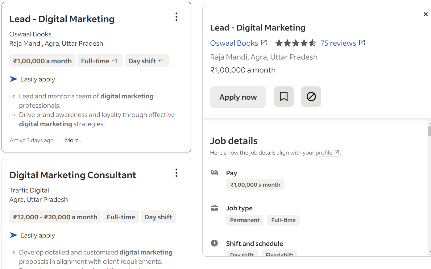 Current Job openings in Digital marketing in Agra 