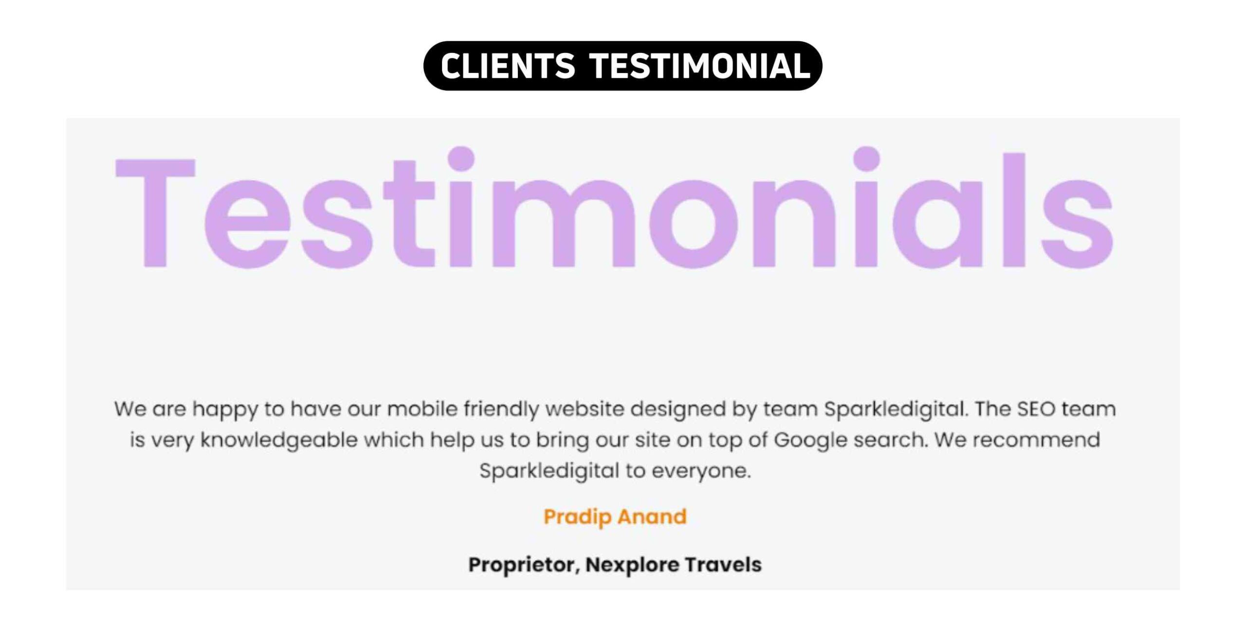 SparkleDigital Clients Testimonial & Logo