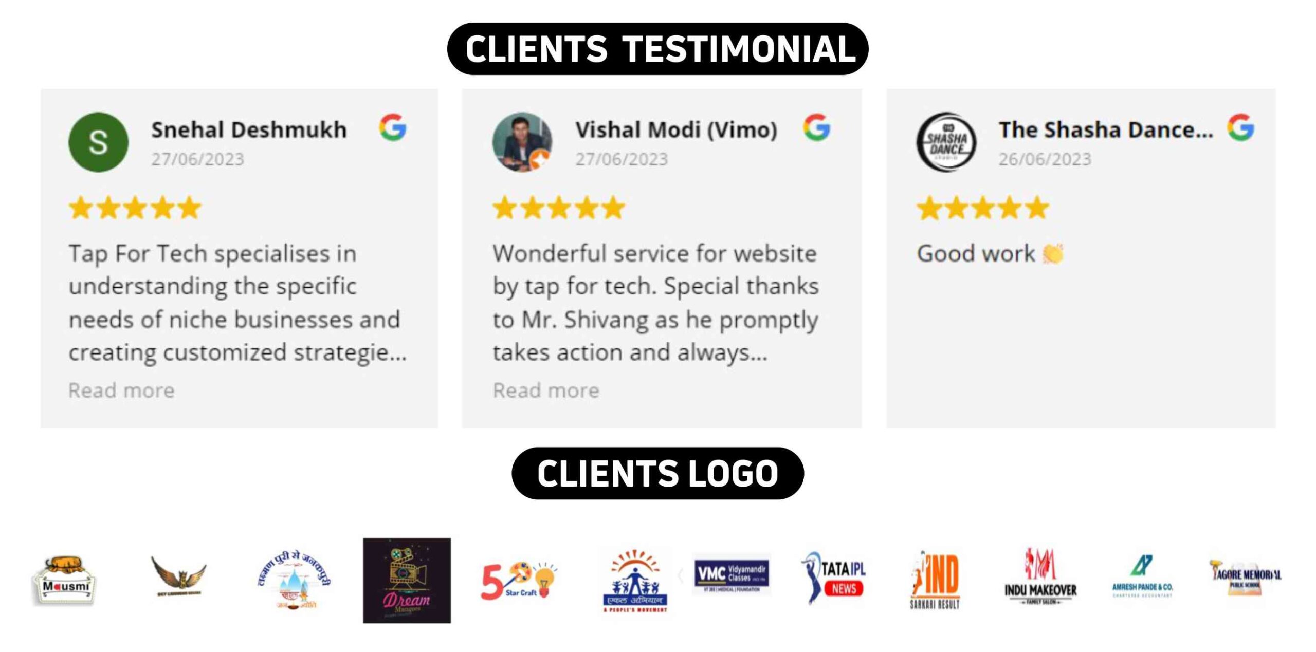 Tap For Tech Lucknow Clients Testimonial & Logos