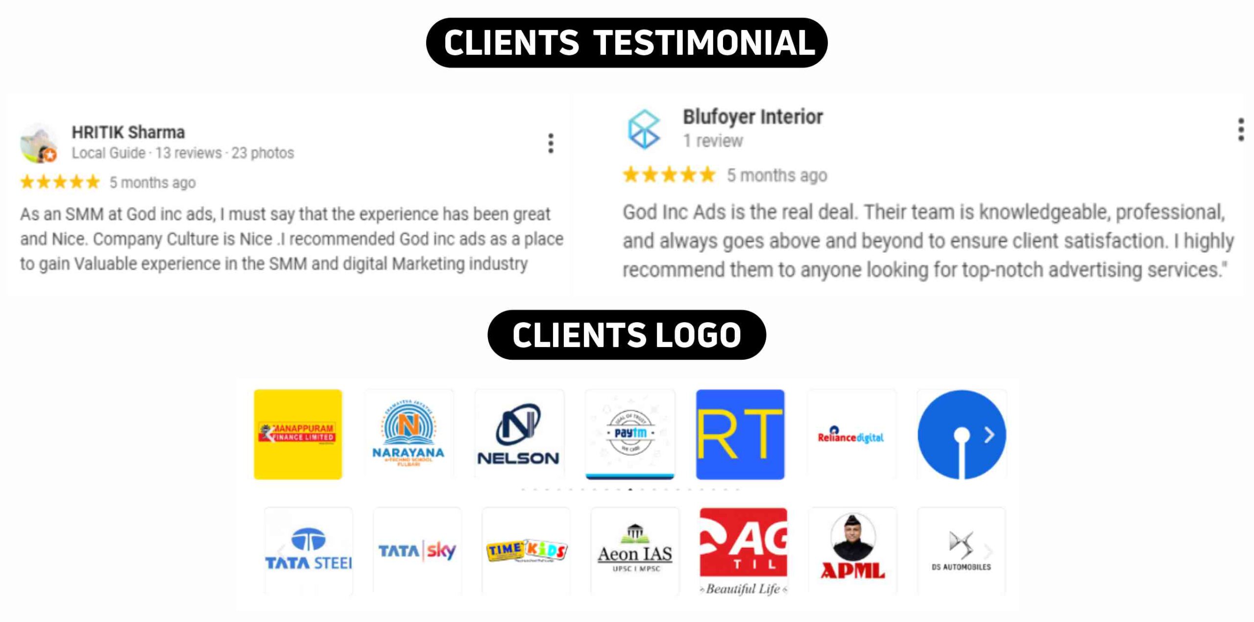 God Inc Ads Work Client Testimonial & Logos