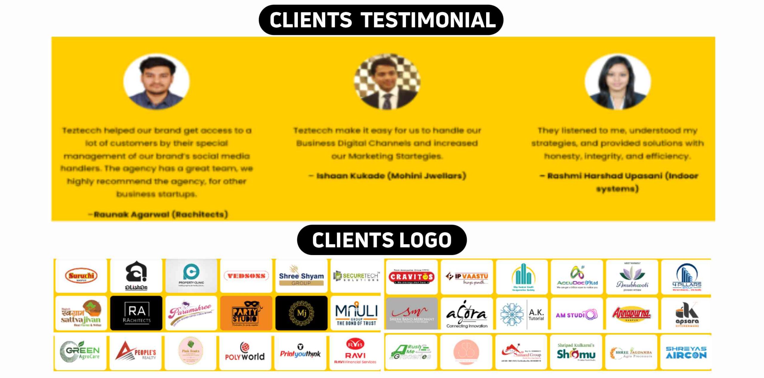 Teztecch Client Testimonial & Logos