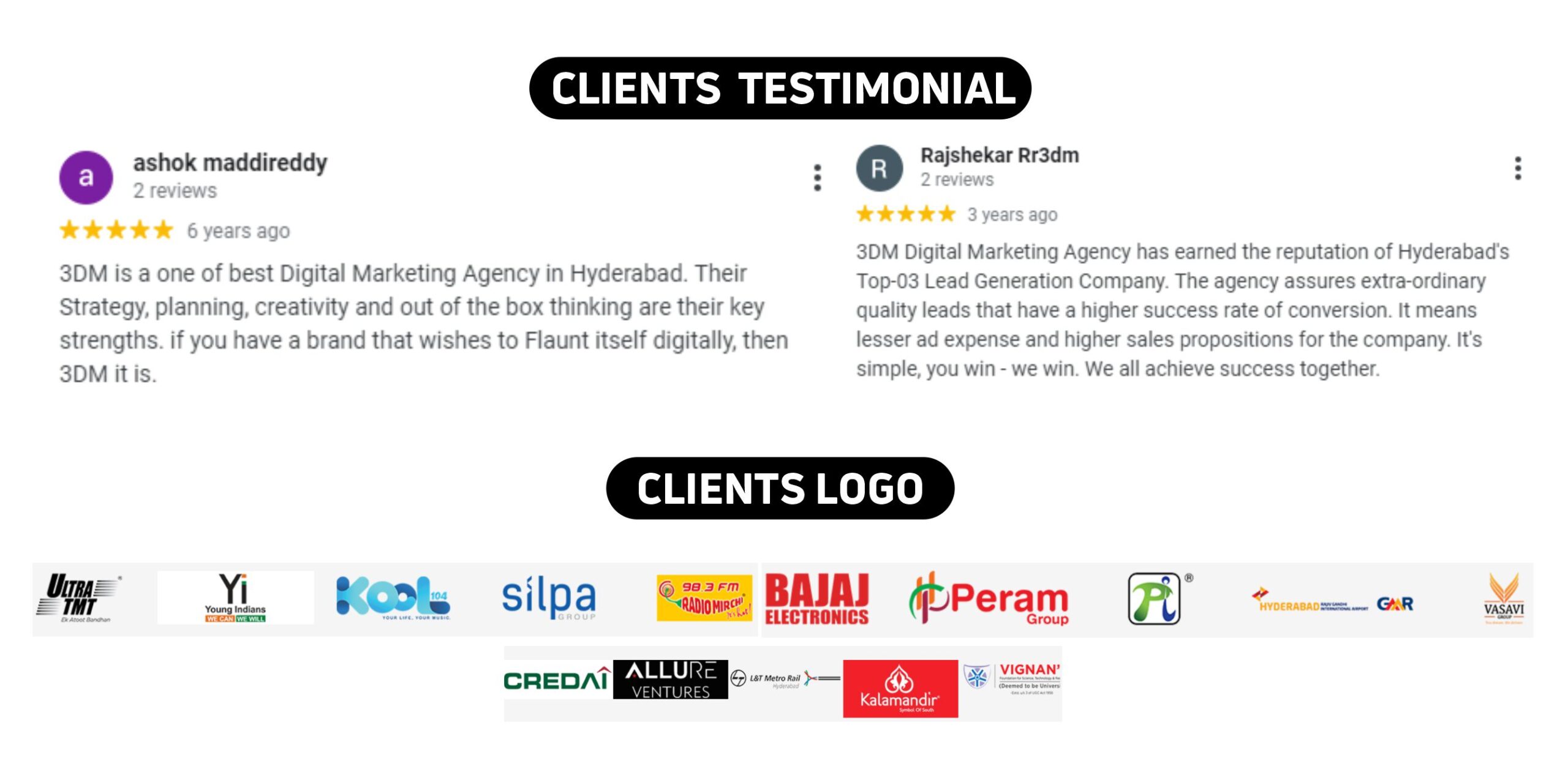3DM - Digital Marketing Agency Clients Testimonials & Logos