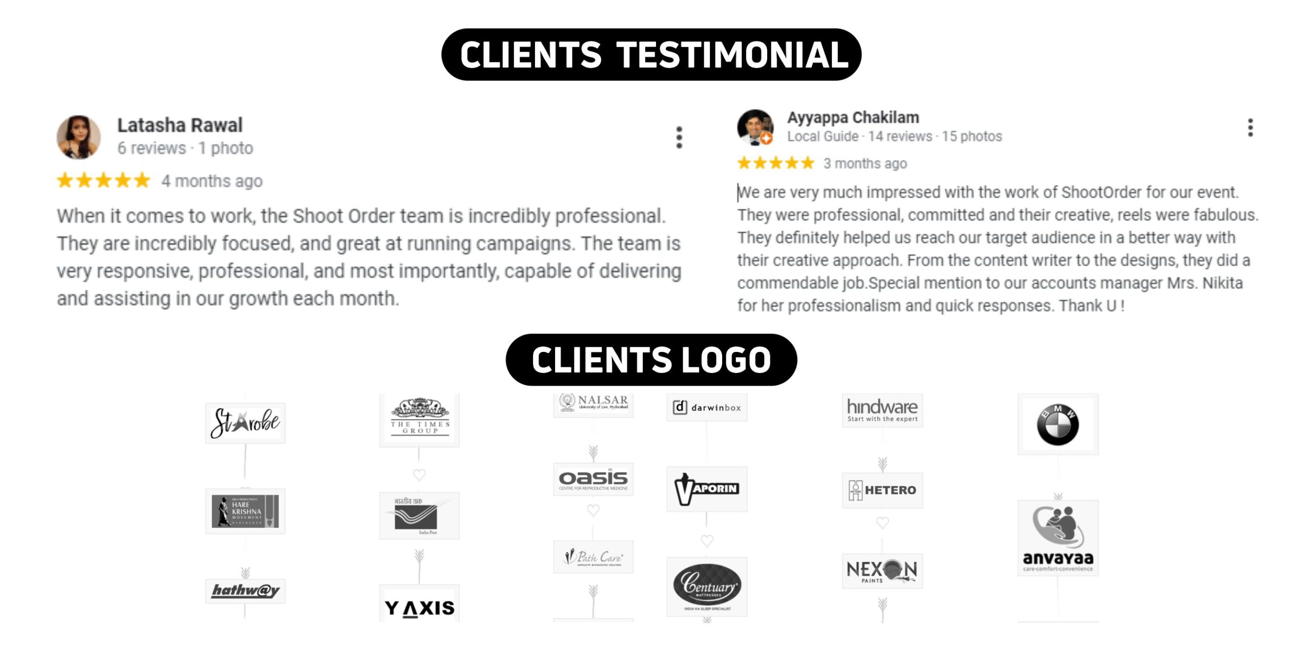 Ivent It Solutions Pvt. Ltd. (ShootOrder) Clients Testimonials & Logos