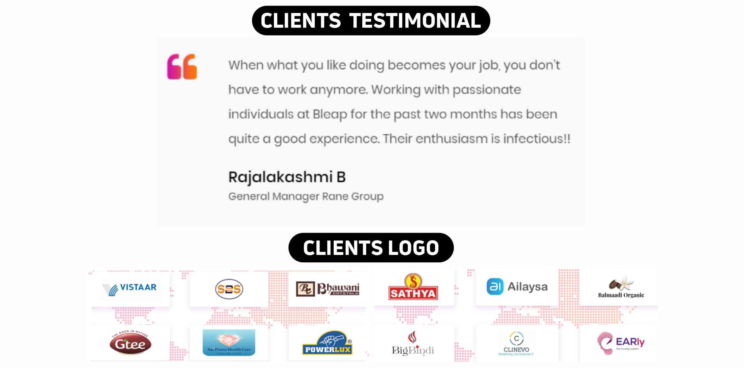 BLeap Clients Testimonial & Logo