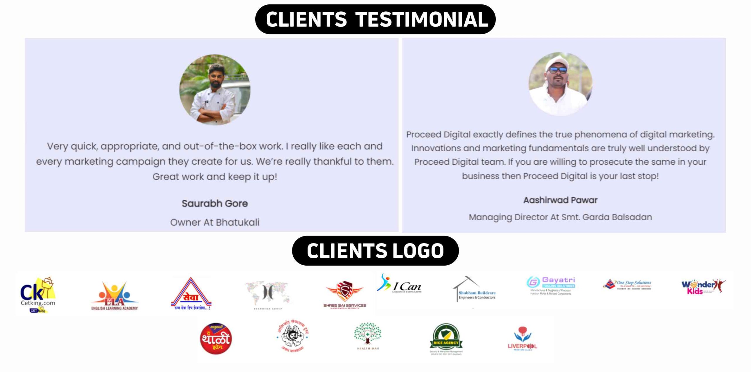 Proceed Digital Private Limited Client Testimonial & Logos