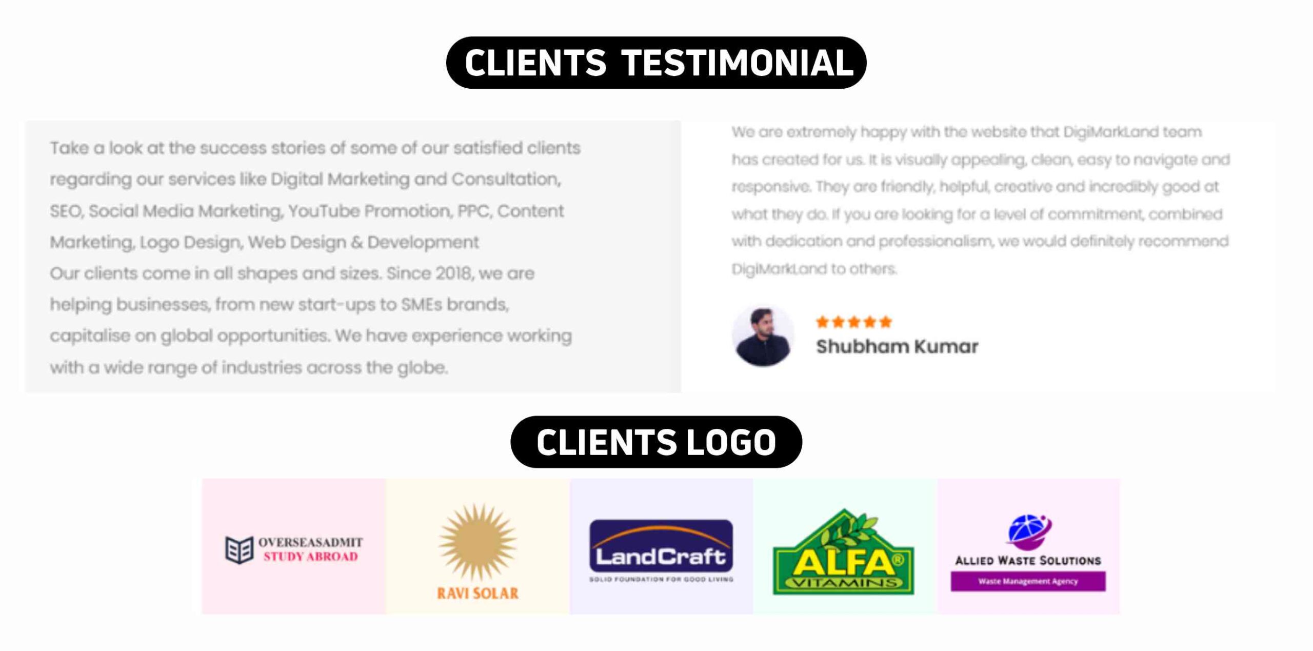 DigiMarkLand Client testimonial & Logo