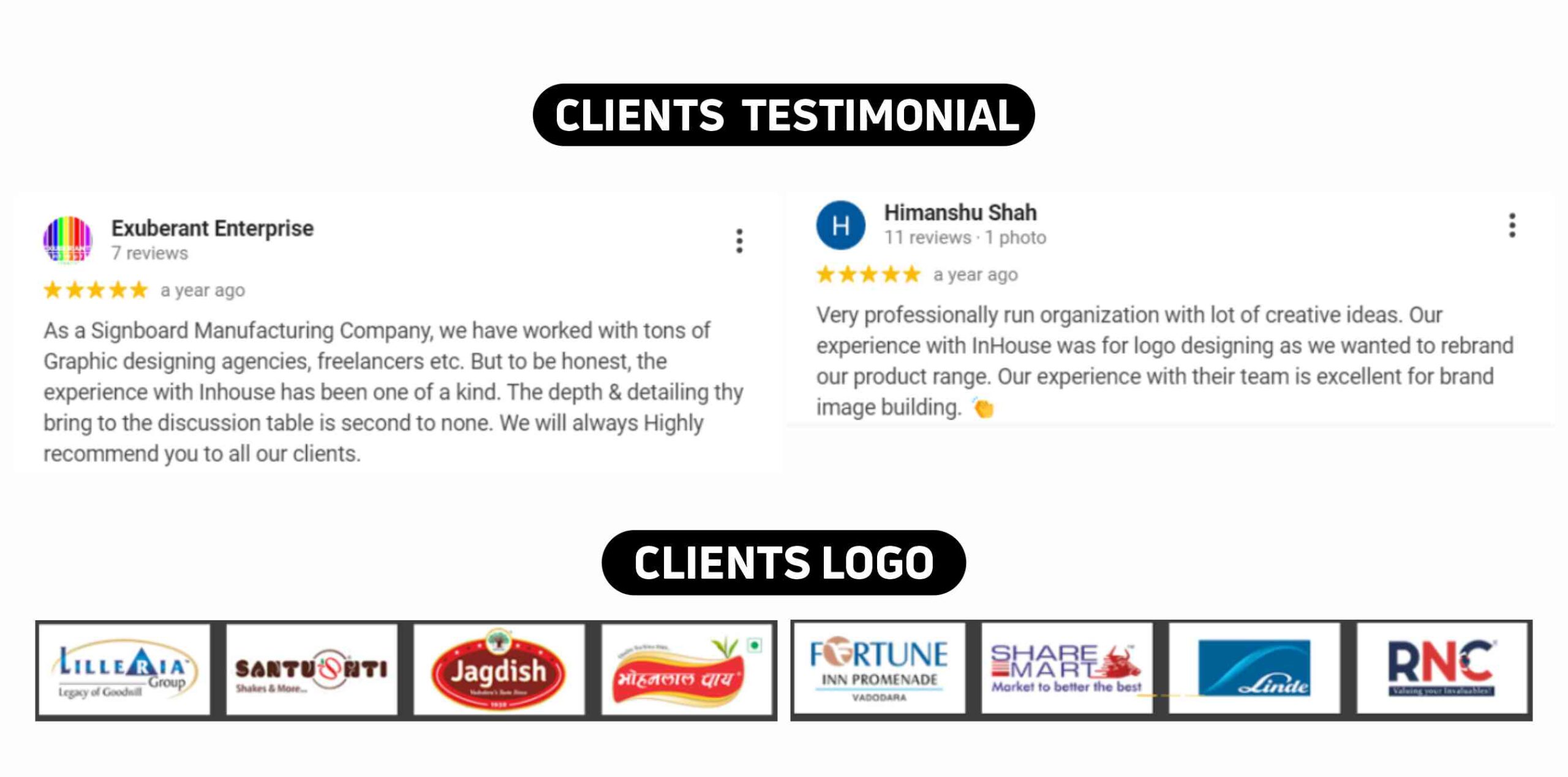 Inhouse Client testimonial & Logo