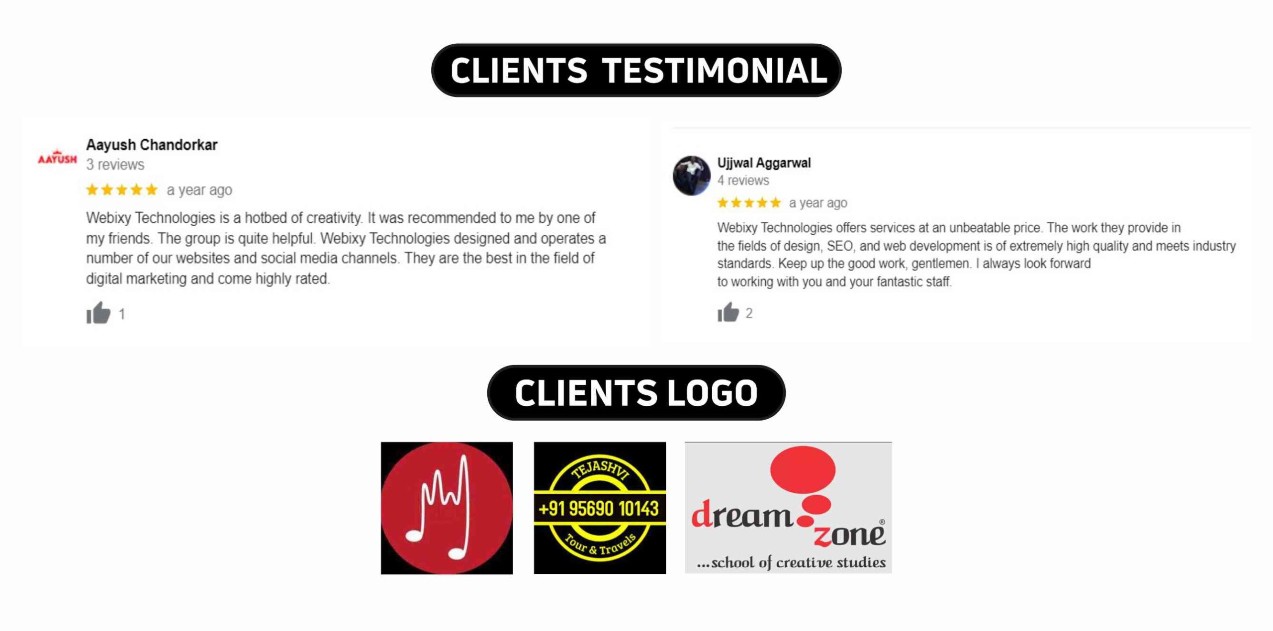 Webixy Technologies Clients Testimonials & Logos