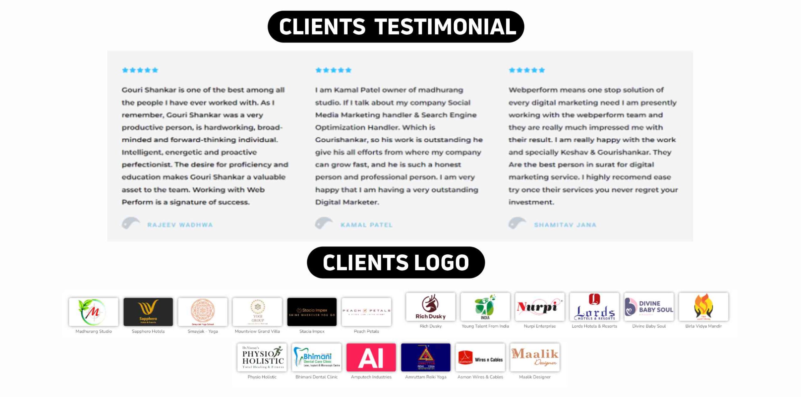 WebPerform Clients Testimonials & logos