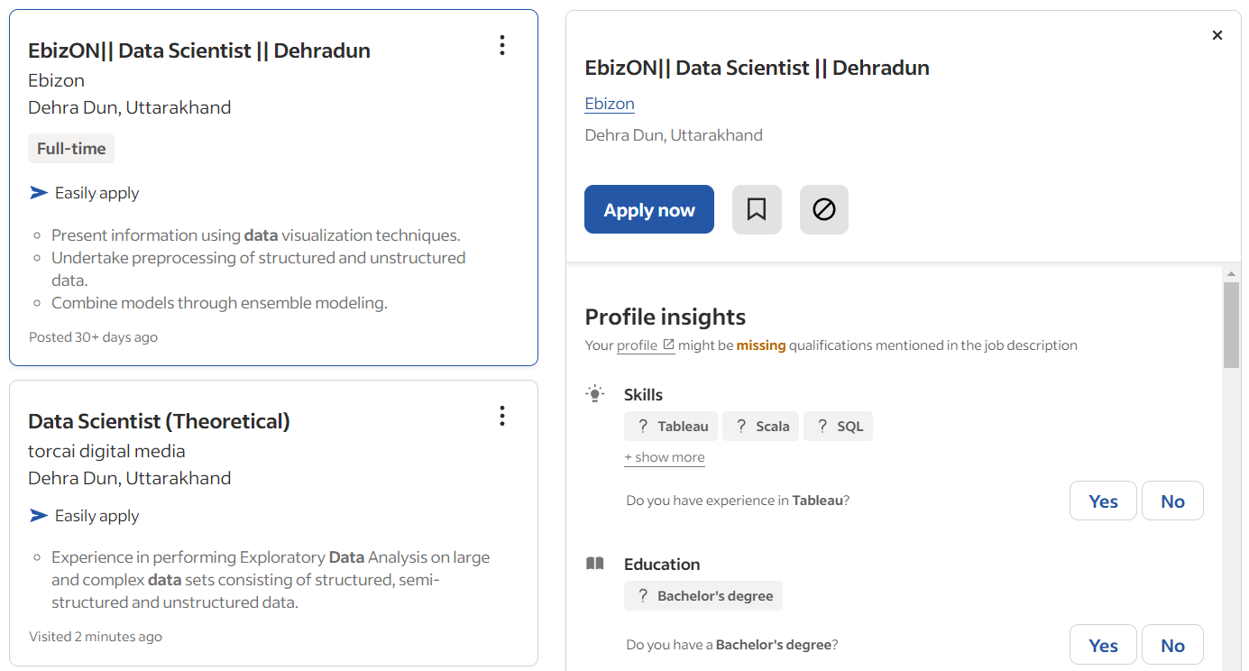 Current Job Opening In Data Science in Dehradun