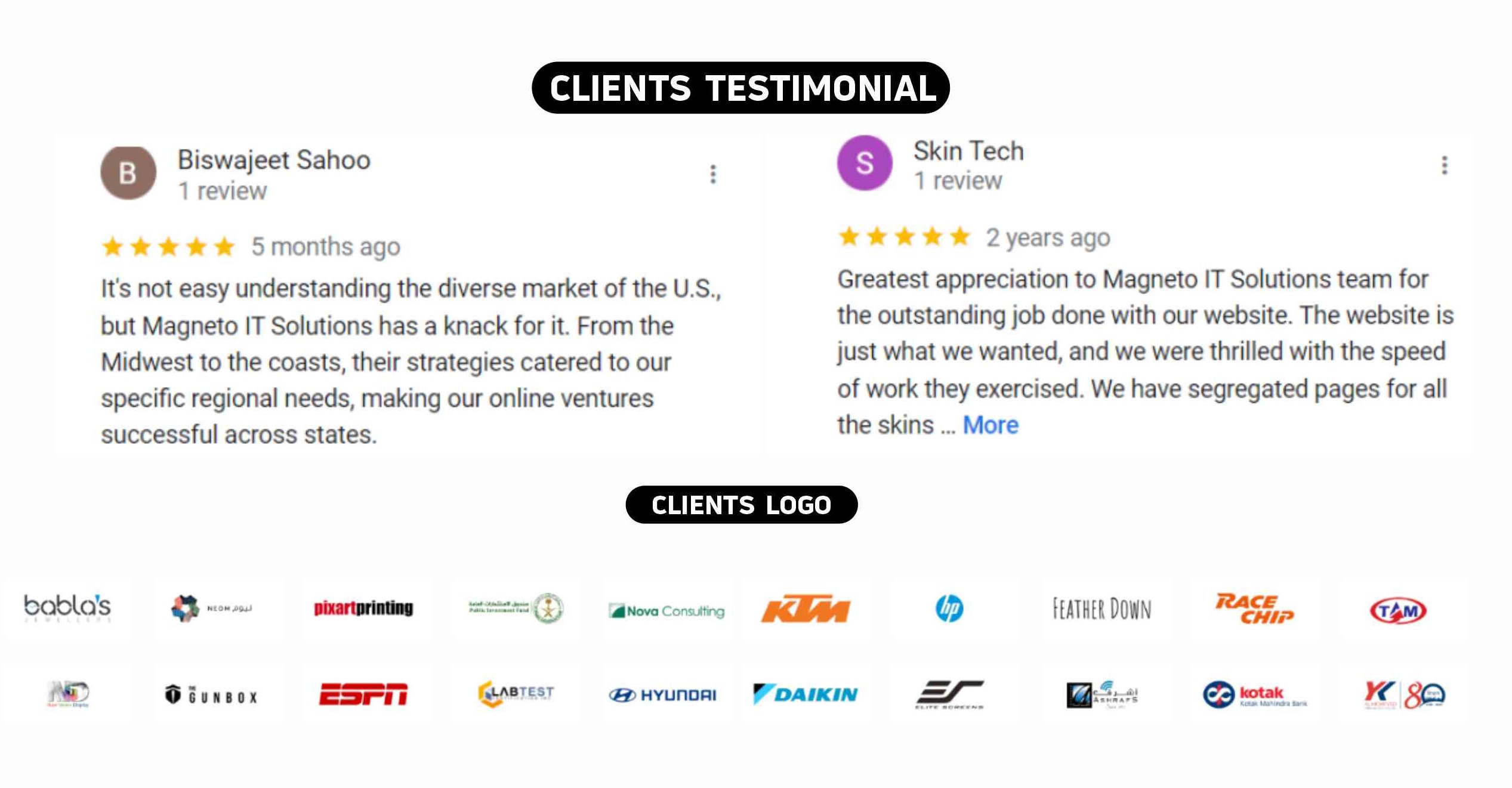 Magneto IT Solutions Client testimonial & Logos 