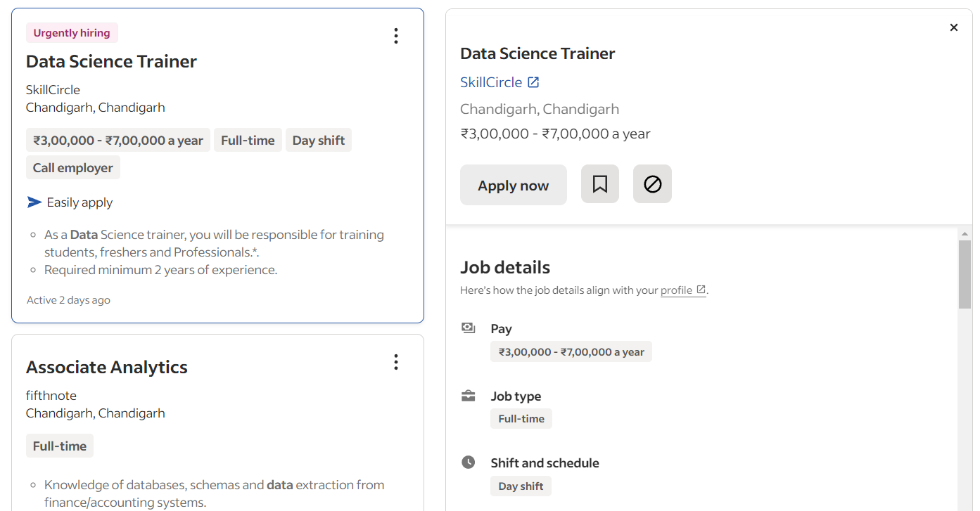 Current Job Openings in Data Science in Chandigarh