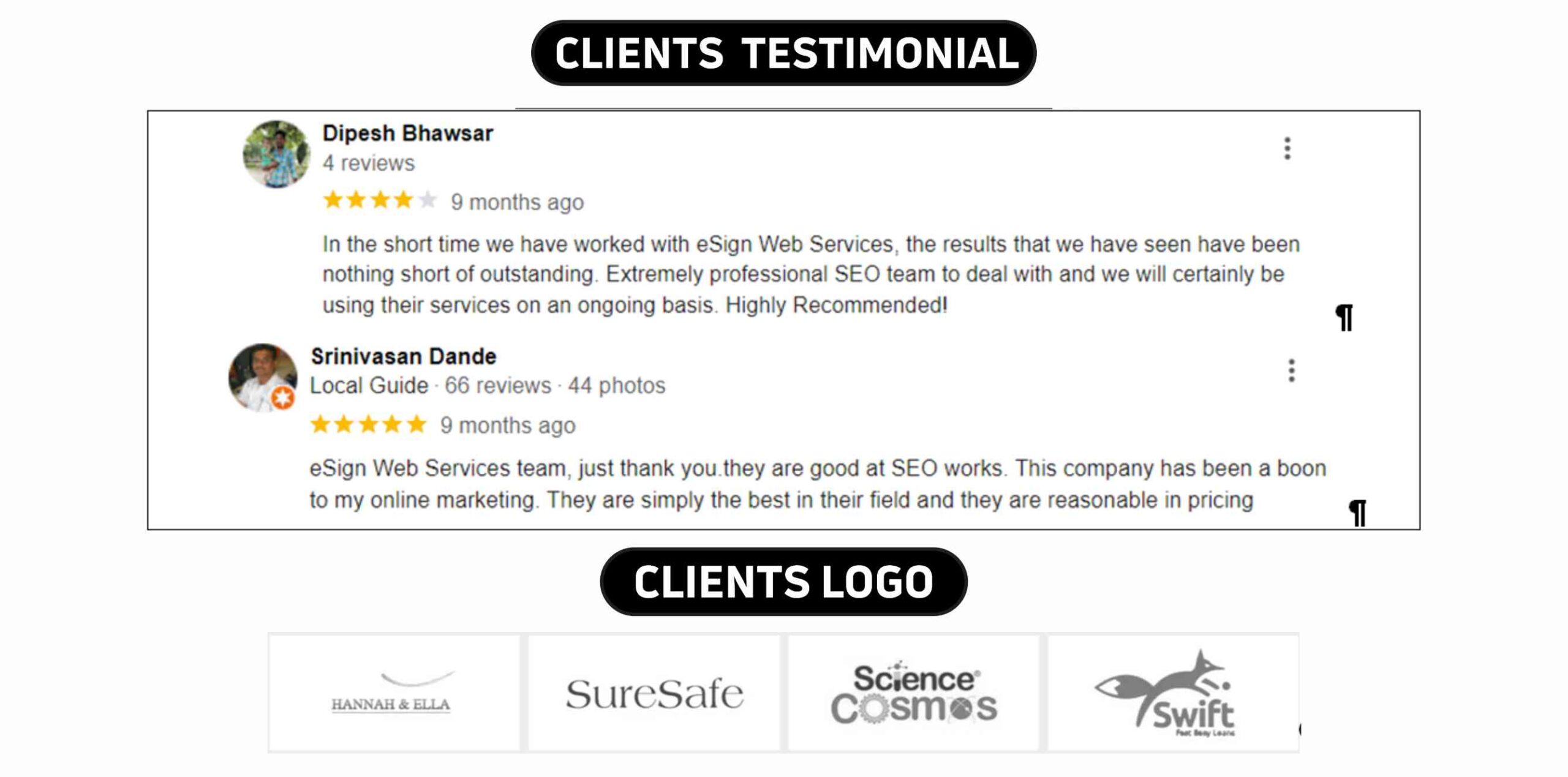 eSign Web Services Pvt Ltd Client testimonial & Logos 