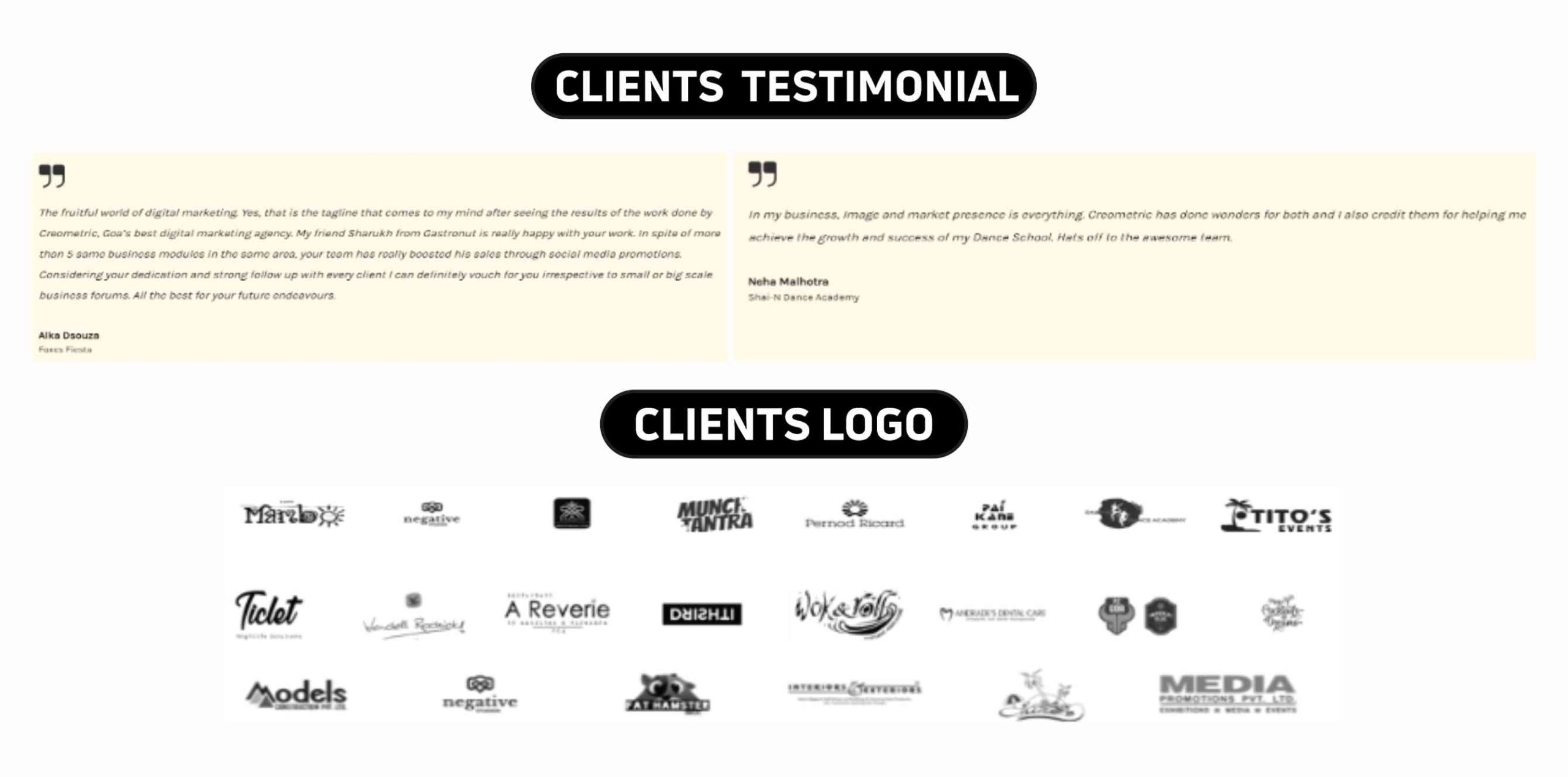 Creo Metric Client Testimonial & Clients logos