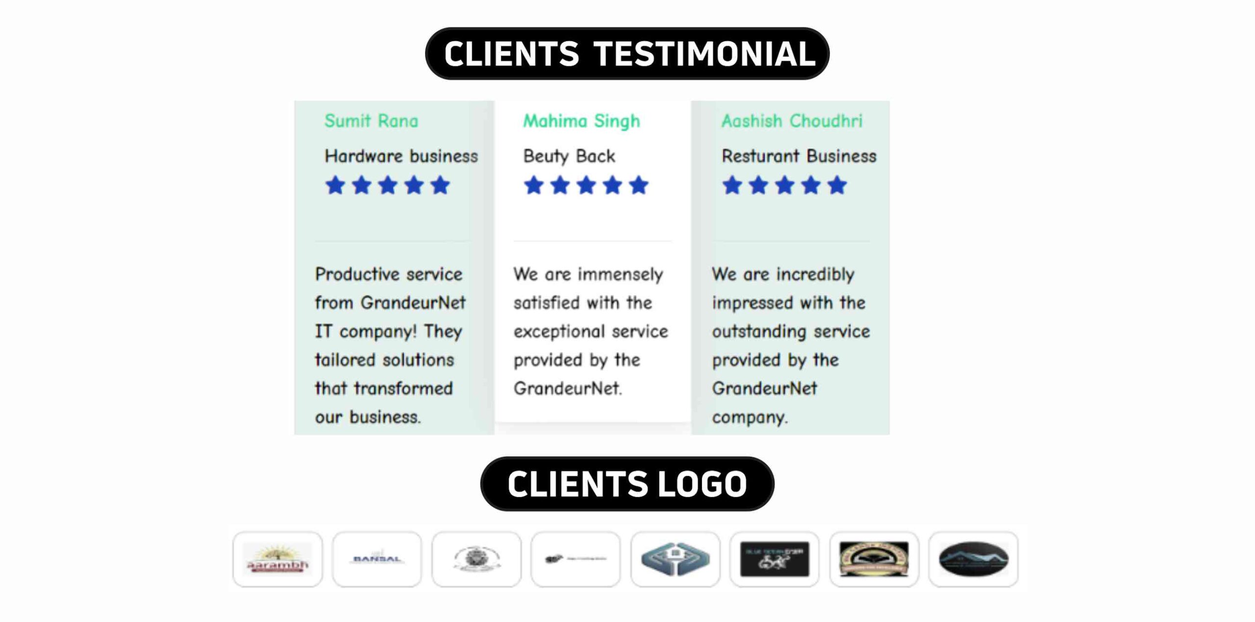 Grandeur Net Client Testimonial & Client logos