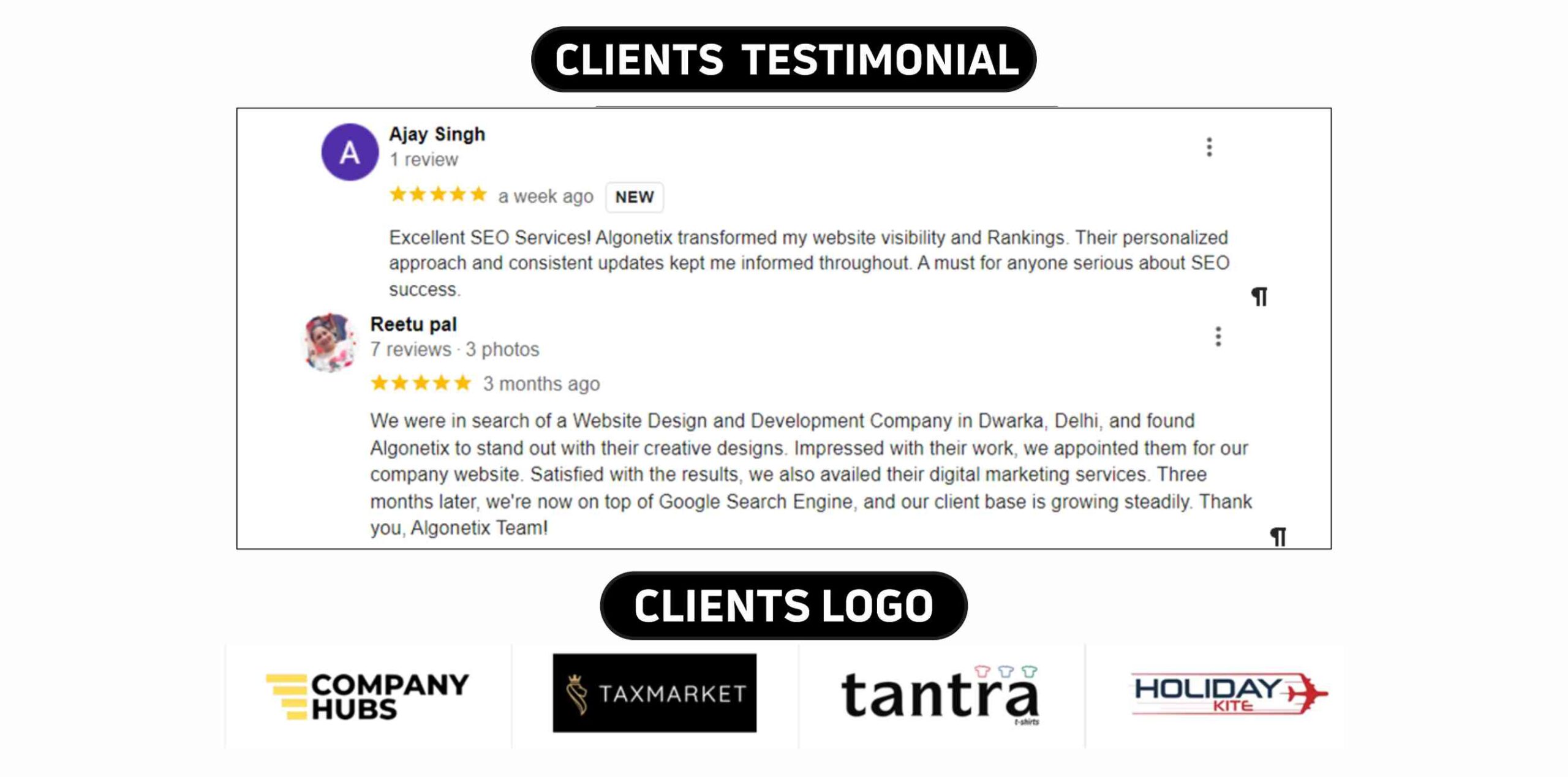 Algonetix Client testimonial & Logos 