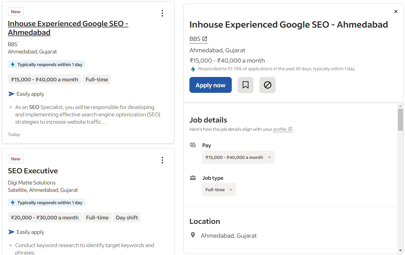 Current Job openings in SEO in Ahmedabad