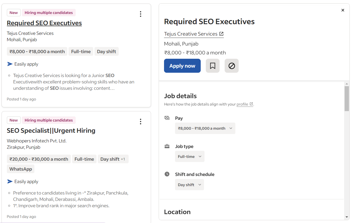 Current job openings in SEO in Chandigarh